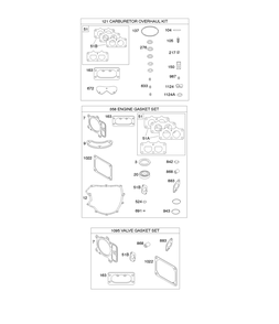Engine/Valve Gasket Set, Carburetor Overhaul Kit Diagram and Parts List for 44R577-0001-H1 400000 - 699999 Briggs and Stratton Engine